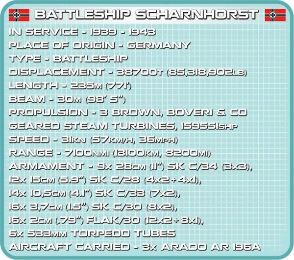 Cobi Battleship Scharnhorst Historical Collection Modell Nr. 4818