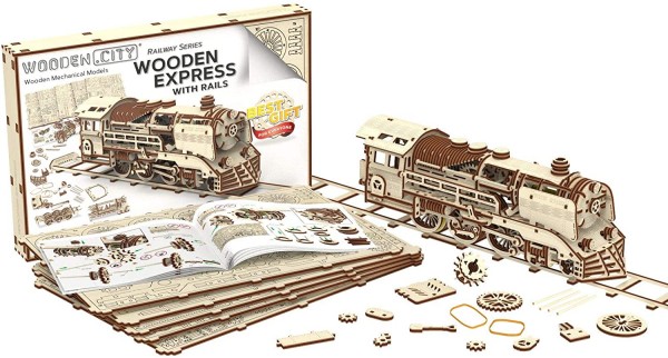 Wooden City 3D Holzpuzzle Zug mit Schienen Holzbausatz Modell Nr. WR321