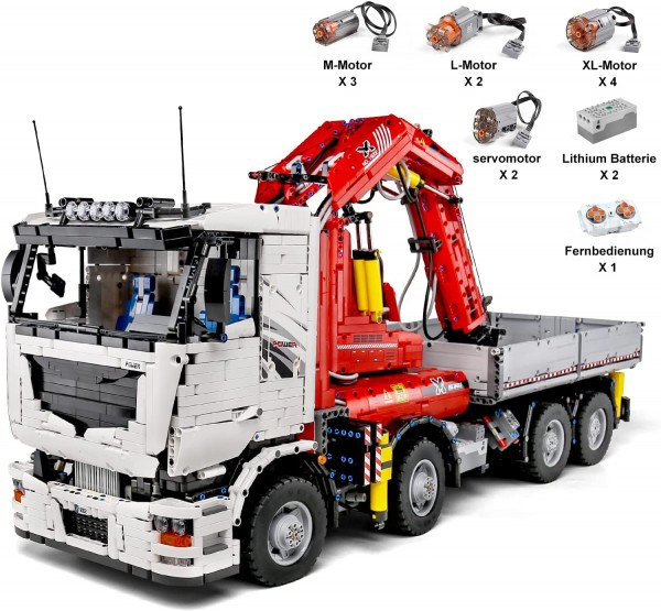Mould King 19002 Technik Kran LKW Modell, 8238 Teile Technologie Pneumatischer Kranwagen, mit Fernbe
