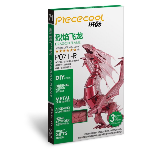 Piececool 3D Metallpuzzle Dragon Flame Rote Version Modell Nr. P071-R