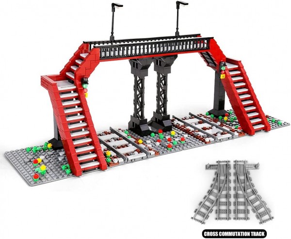 Mould King 12008 Eisenbahnüberführung, 655 Teile World Railway Series