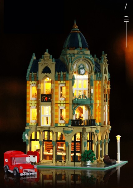 Mould King Novatown Corner Post Office Bausatz mit Beleuchtung Modell Nr. 16010