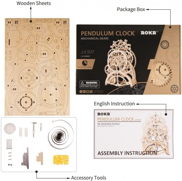 Robotime Uhr 3D Holzpuzzle Modell Nr. LK501