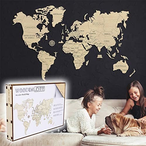 Wooden City Weltkarte World Map XL 80 x 120cm aus Holz Modell Nr. WM503