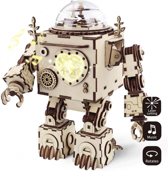 Robotime Roboter Spieluhr mit Licht 3D Holzpuzzle Modell Nr. AM601