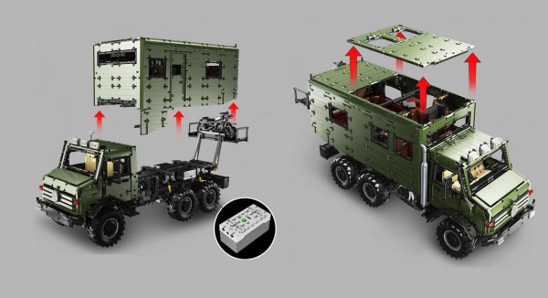 Offroad Wohnmobil Truck Klemmbaustein Bausatz mit Dual Fernbedienung + Power Pack LE-J907
