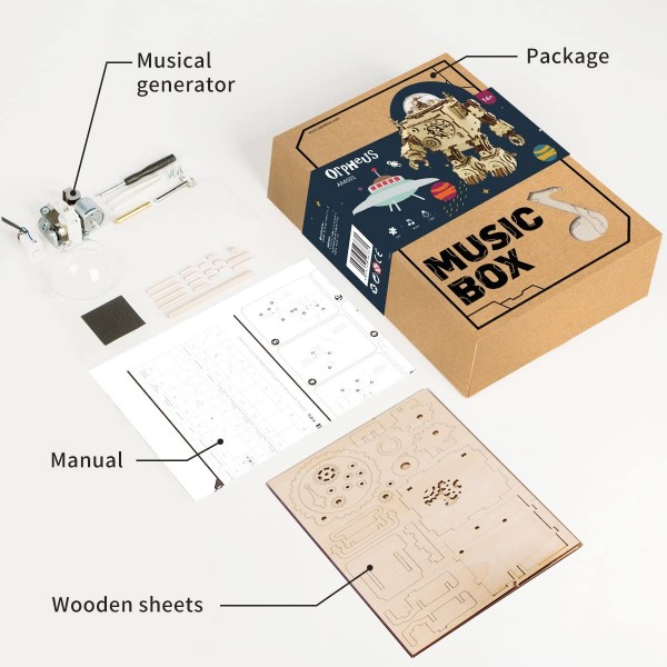 Robotime Roboter Spieluhr mit Licht 3D Holzpuzzle Modell Nr. AM601