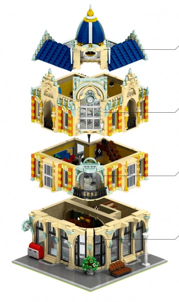 Mould King Novatown Corner Post Office Bausatz mit Beleuchtung Modell Nr. 16010