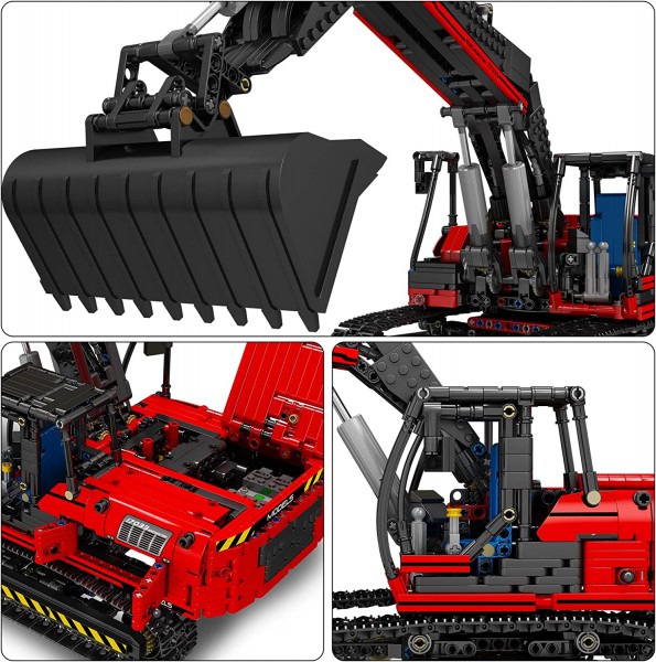 Mould King 17033 Roter Ferngesteuerter Bagger mit 1828 Teile Technik , mit Motoren und Fernbedienung
