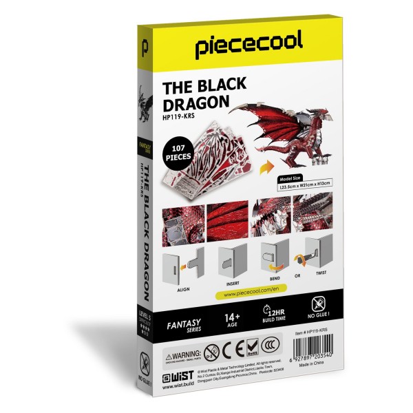 Piececool 3D Metallpuzzle The Black Dragon Modell Nr. HP119-KRS